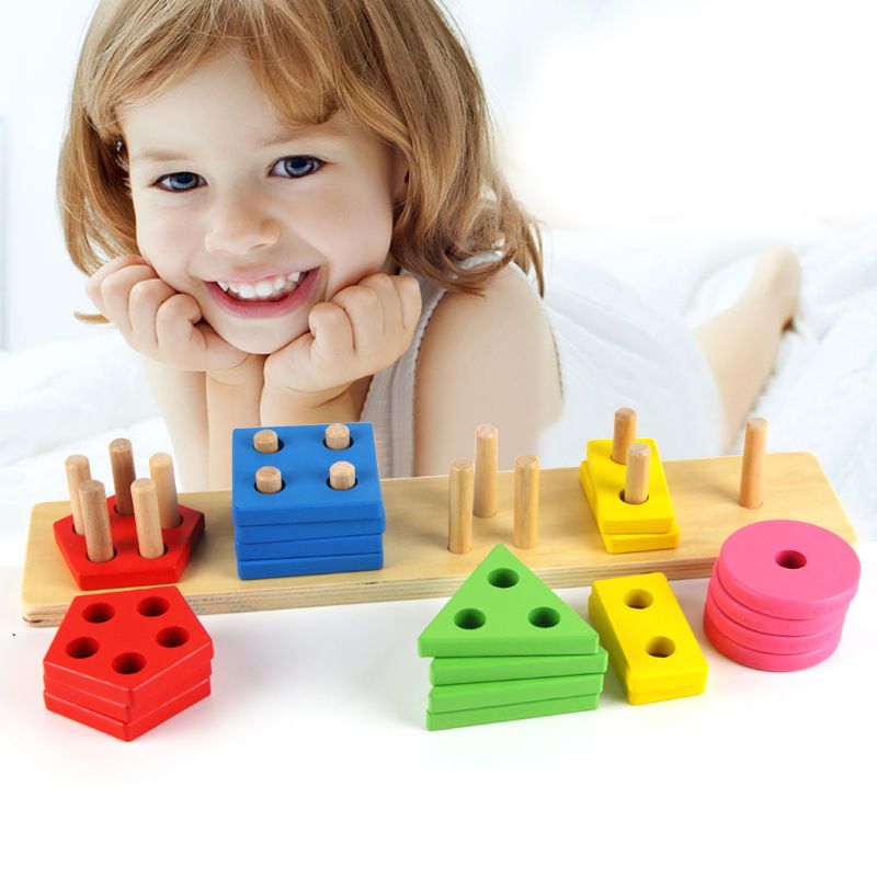 Montessori Wooden Toy Shape Stacking Game For 6 Month Above Baby