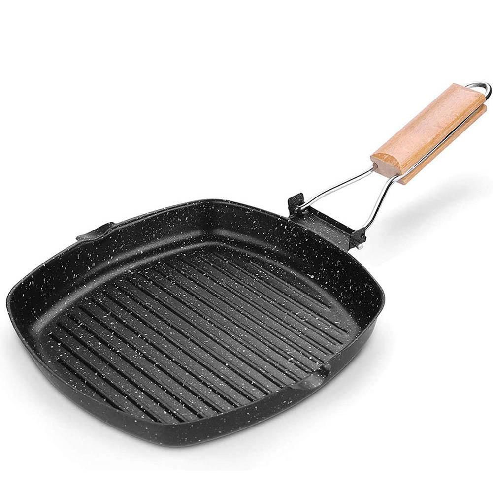 Portable Foldable Frying Pan Anti-scald Wooden Handle Steak