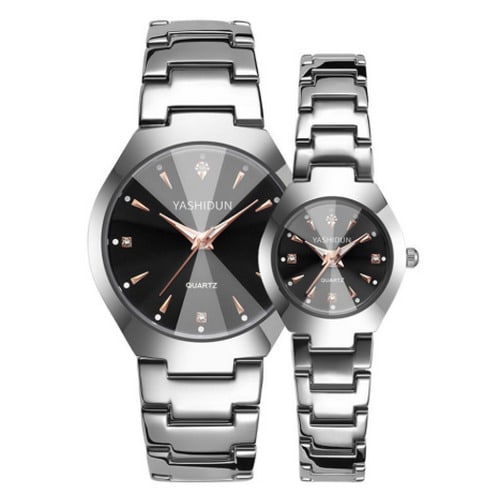 Men's Stainless Wrist Watch - Silver & Black