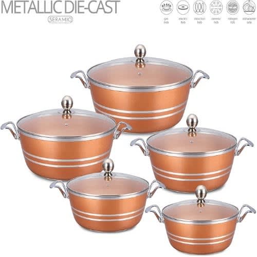 Metallic Aluminium Die-cast Stockpot Set With Lids - 5Piece Jasper