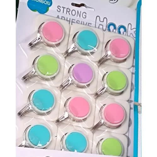 Mixed Color Strong Wall Adhesive Hook - 12pcs