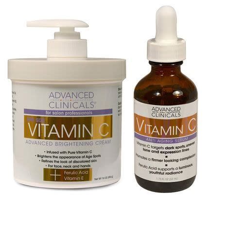 Advanced Clinicals Vitamin C Cream 16oz And Vitamin C Face Serum 1.75oz Set