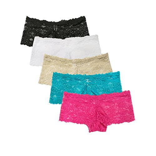 5-Pack Boyshort Panties Women Sexy Lace Fun Underwear