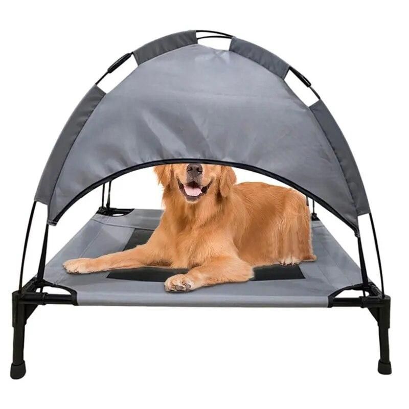 Outdoor Dog Bed Elevated Pet Cot With Removable Canopy Shade Tent Portable Raised Pet Cot Cooling Bed For Camping Beach