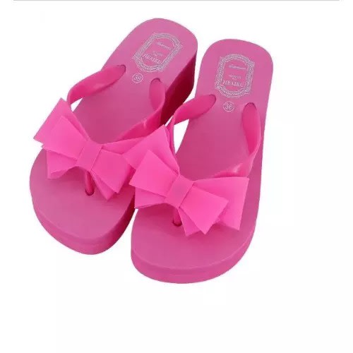 Bow Knot Platform Slippers - Pink