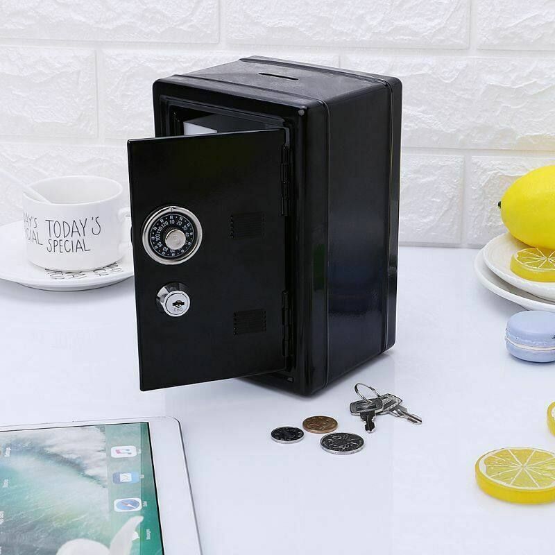 Safe Security Metal Money Deposit Cash Savings Saving Box 2 Keys Black