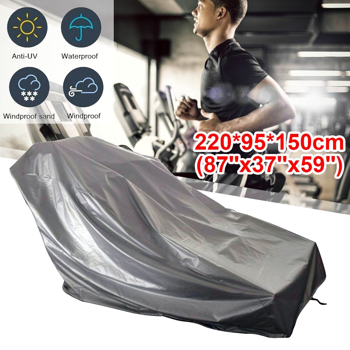 Waterproof Treadmill Cover Running Jogging Machine Dustproof Shelter Protect UK Grey-220x95x150cm