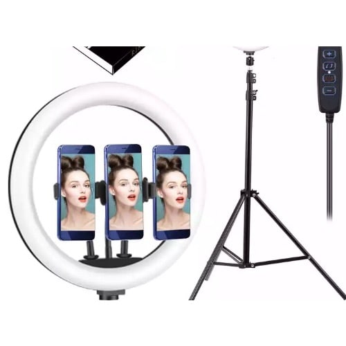 14 Inches Ringlight With Tripod Stand, 3 Phone/camera Holders, Attached Remote Control