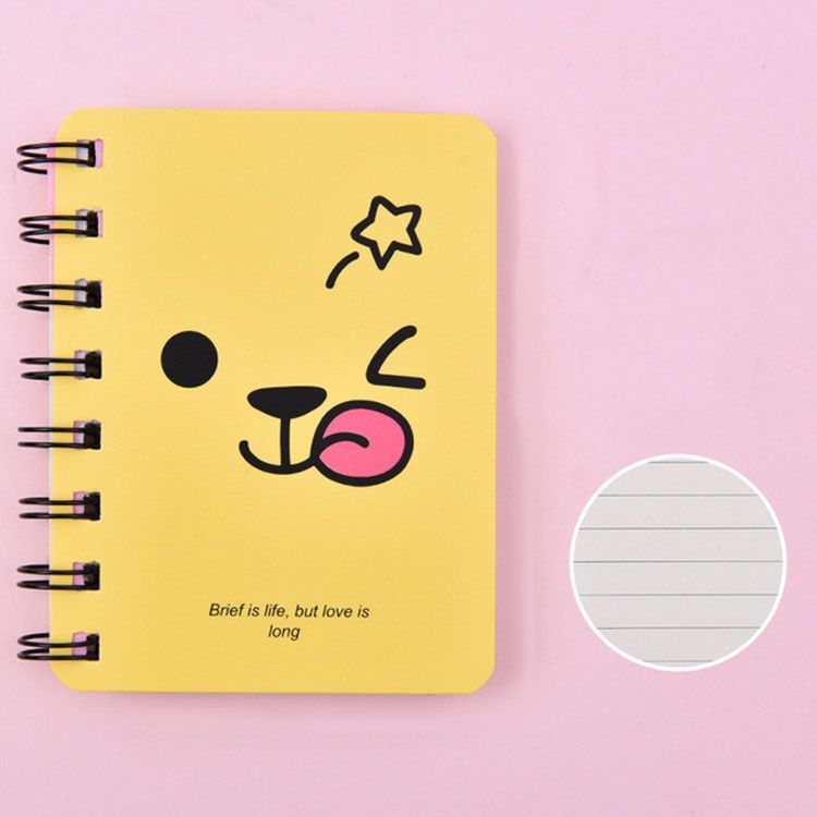 Cartoon Student Mini Portable Pocket Notepad Coil Notebook- Emoji-Yellow