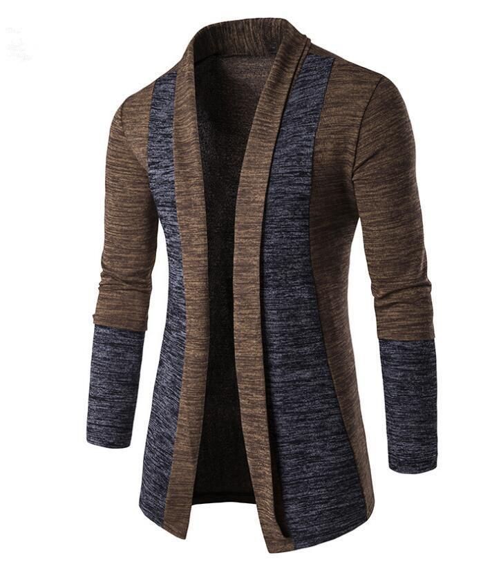 Men's Jacket Sweater Stitching Contrast Color Knit Jacket Coffee