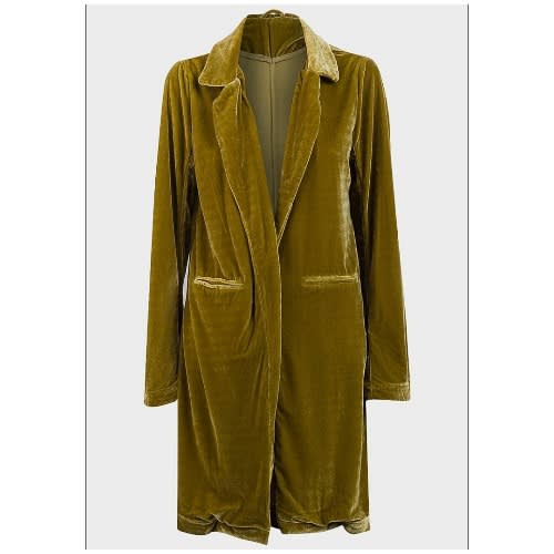Ladies Open Front Velvet Coat - Avocado Green