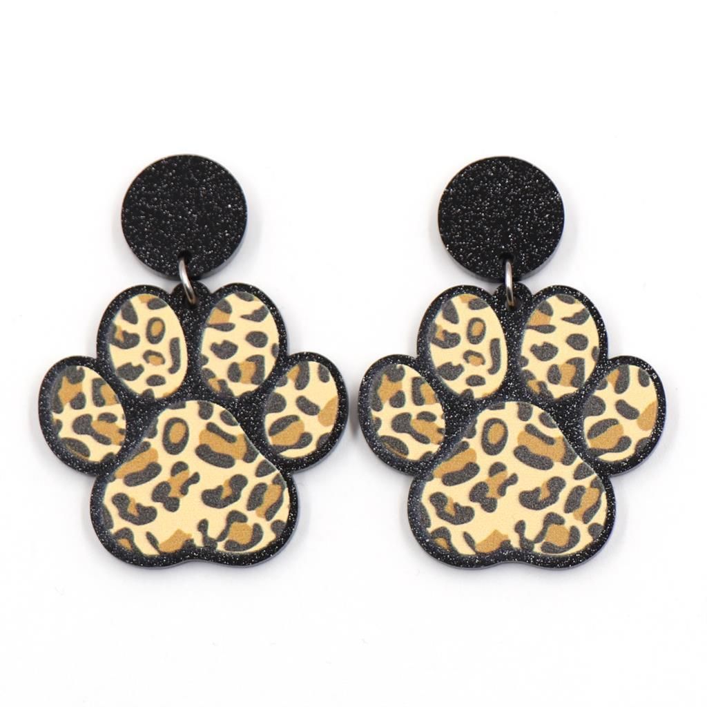 1pair New product CN Drop Leopard print dog paw TRENDY Acrylic stainless steel earrings Jewelry for women