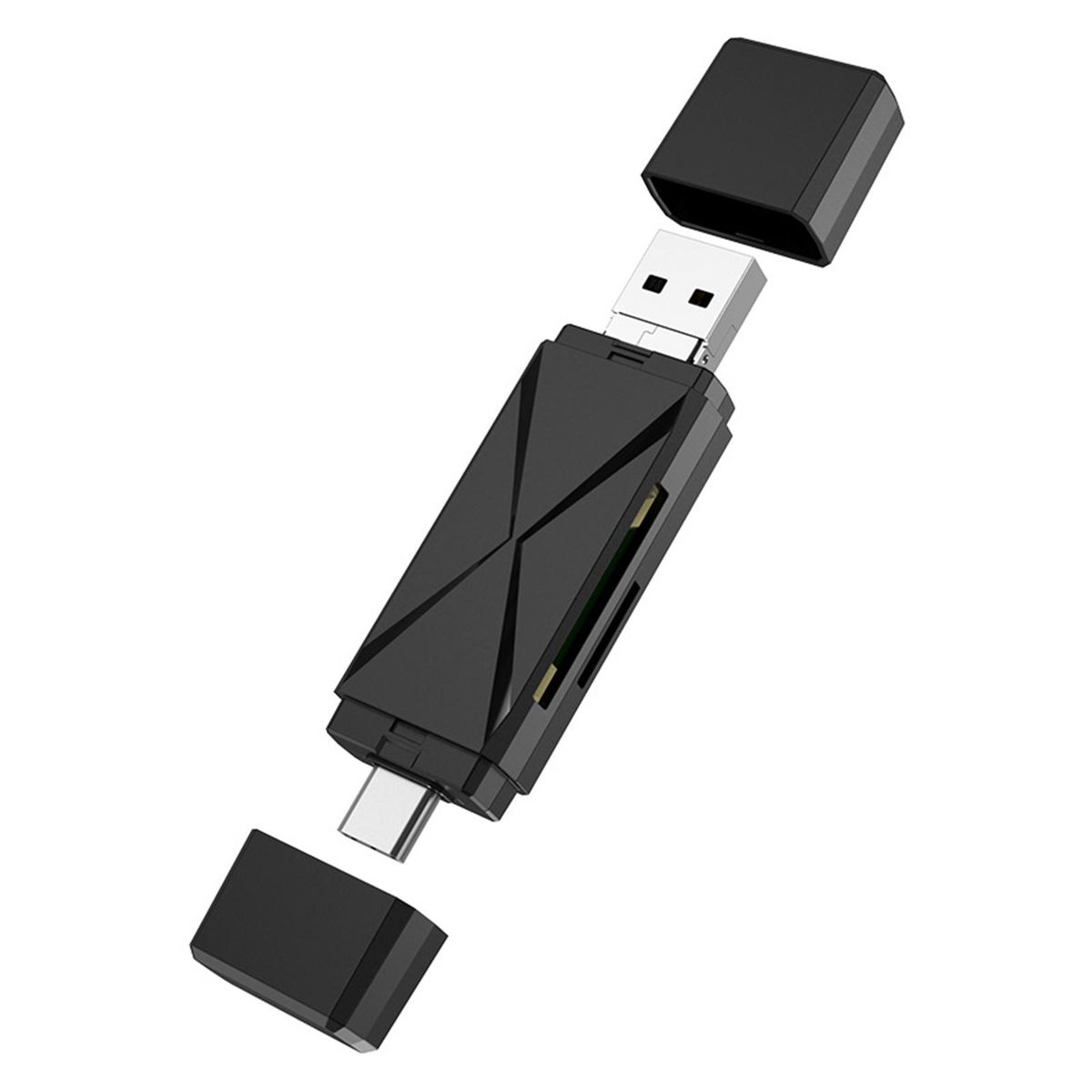 4 in 1 USB 2.0 High Speed 2 Slots OTG Micro-SD/TF Card-Black