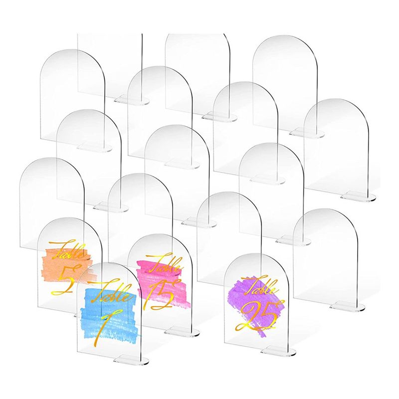 30PCS 4 x 6 Inch Clear Arch Acrylic Sign with Stand Blank Arched Round Top Acrylic Sheet DIY Acrylic Arch Table Numbers
