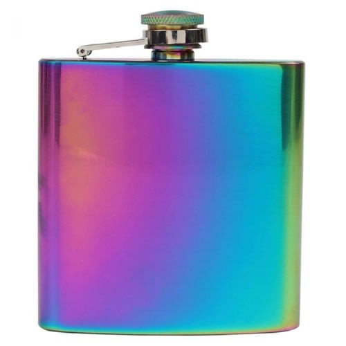 Engraved Rainbow Liquor Whisky Hip Flask