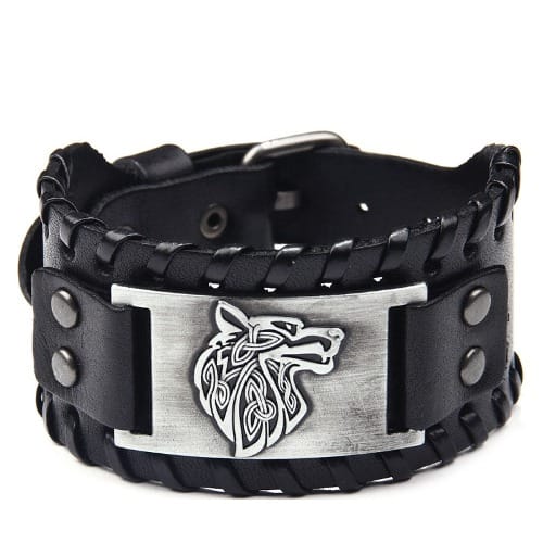 Wolf Leather Braided Bracelet - Silver Plate