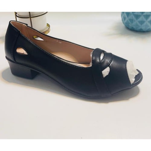 Mid Heel Open Toes Women Shoe - Black