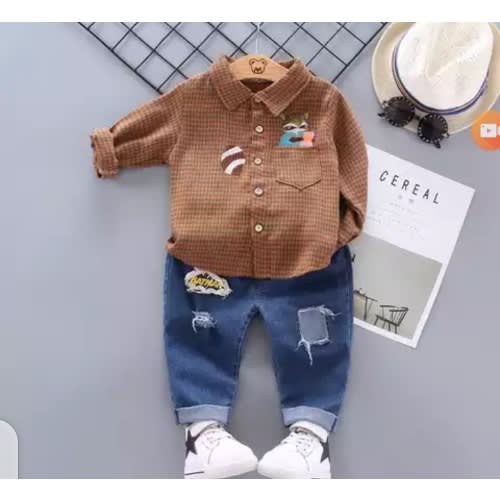 Cotton Button Down Shirt And Jean