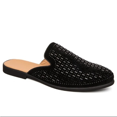 Men's Elegant Crystal Half Shoe - Black