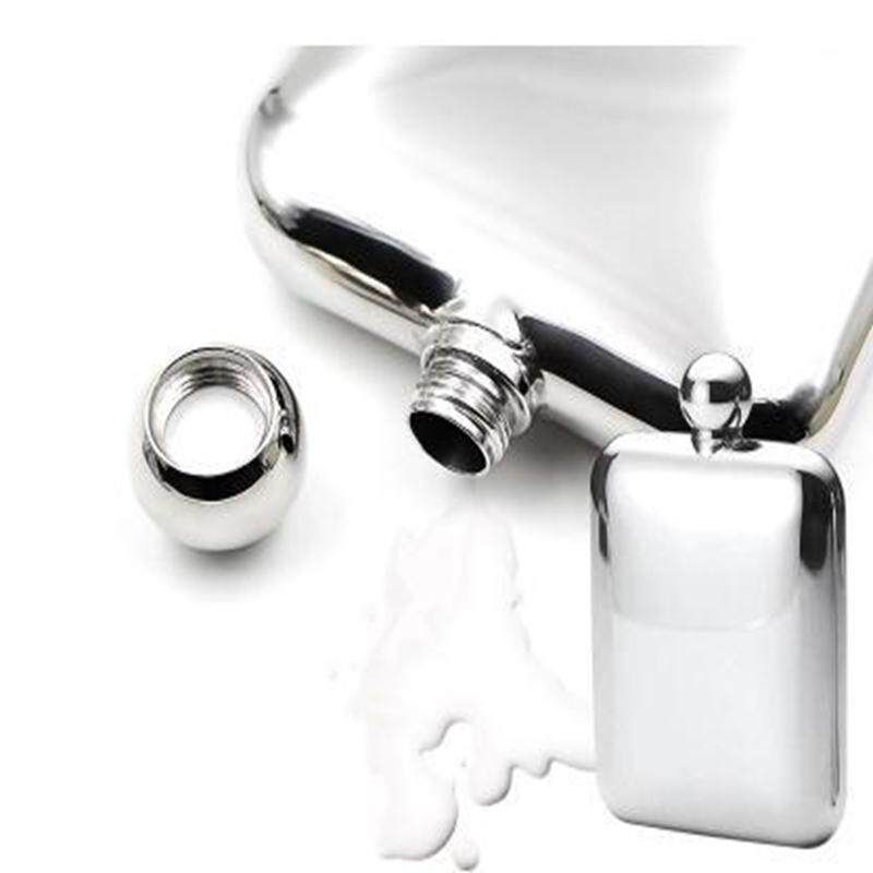 7Ounces Mirror Square Hunting Men Portable Metal Stainless Steel Jug With Small Funnel
