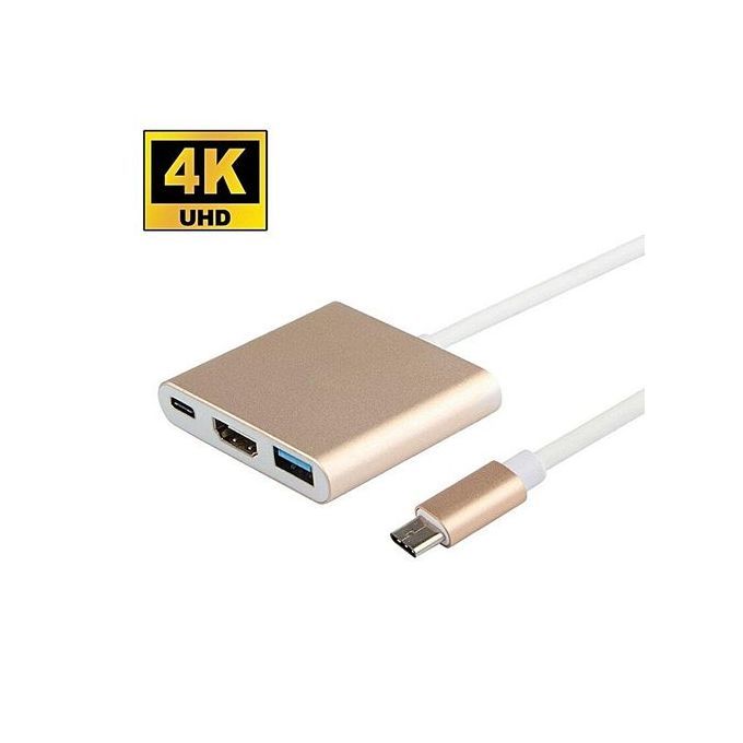USB-C To HDMI Hub USB C To HDMI Adapter With MultiportPower Delivery .USB 3.0 Port Supporting 4k USB C Digital AVMulti-Port Adapter For MacBook 2016. Chromebook Pixel And More TypeC Devices - Gold HT