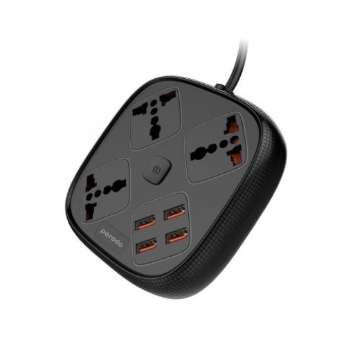 Power Socket Strip 4 Usb 3 Sockets, 3 Usb Port 3a + 1 Qc 3.0- Black.