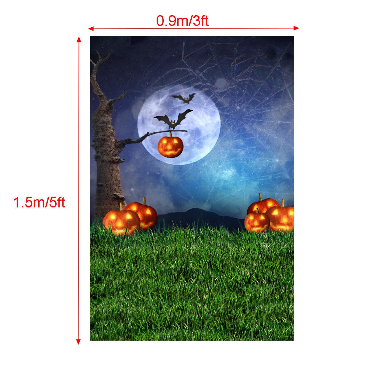 2.7x1.8m (9ft X 6ft) /2.1x1.5m (7ft X 5ft) /1.5x0.9m (5ft X3ft) Halloween Photography Backdrops Dark Night Pumpkin Bat Party Theme Background 1.5x0.9m
