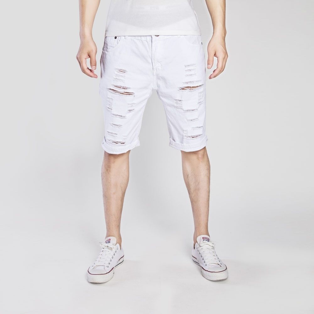 Casual Ripped Denim Shorts For Men (White)