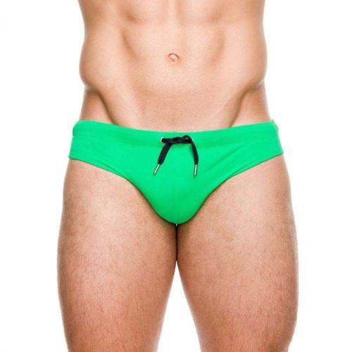 Mens Solid Swim Briefs Fashion Beach Surfing Swimsuits With Drawstring（Green）