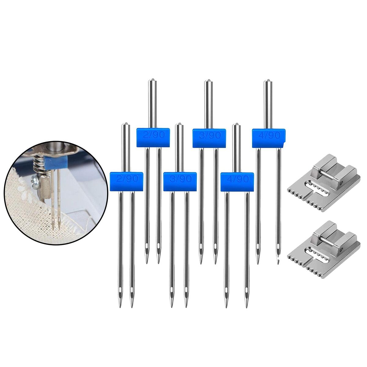 6x Twin  With 2x 9 Groove Pintuck Presser Foot 3 Sizes 2/90 3