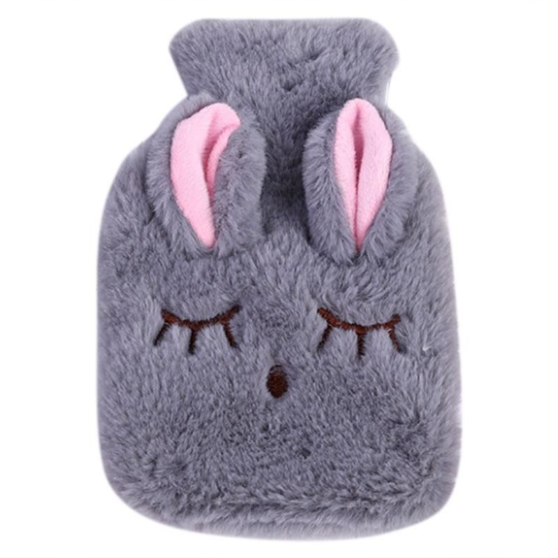 Cute Stress Pain Relief Therapy Hot Water Bottle Bag with Knitted Soft Cozy Cover Reusable Hand Warmer  Gray