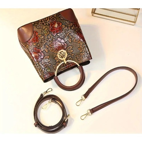 Vintage Flower Pattern Handbag (coffee)