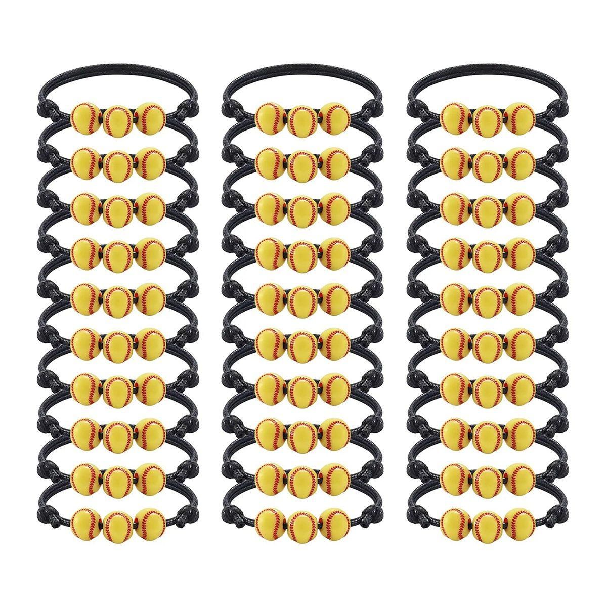 30Pcs Baseball Charm Bracelets Baseball Beads Adjustable Wristbands Inspirational Sport Ball Bracelet