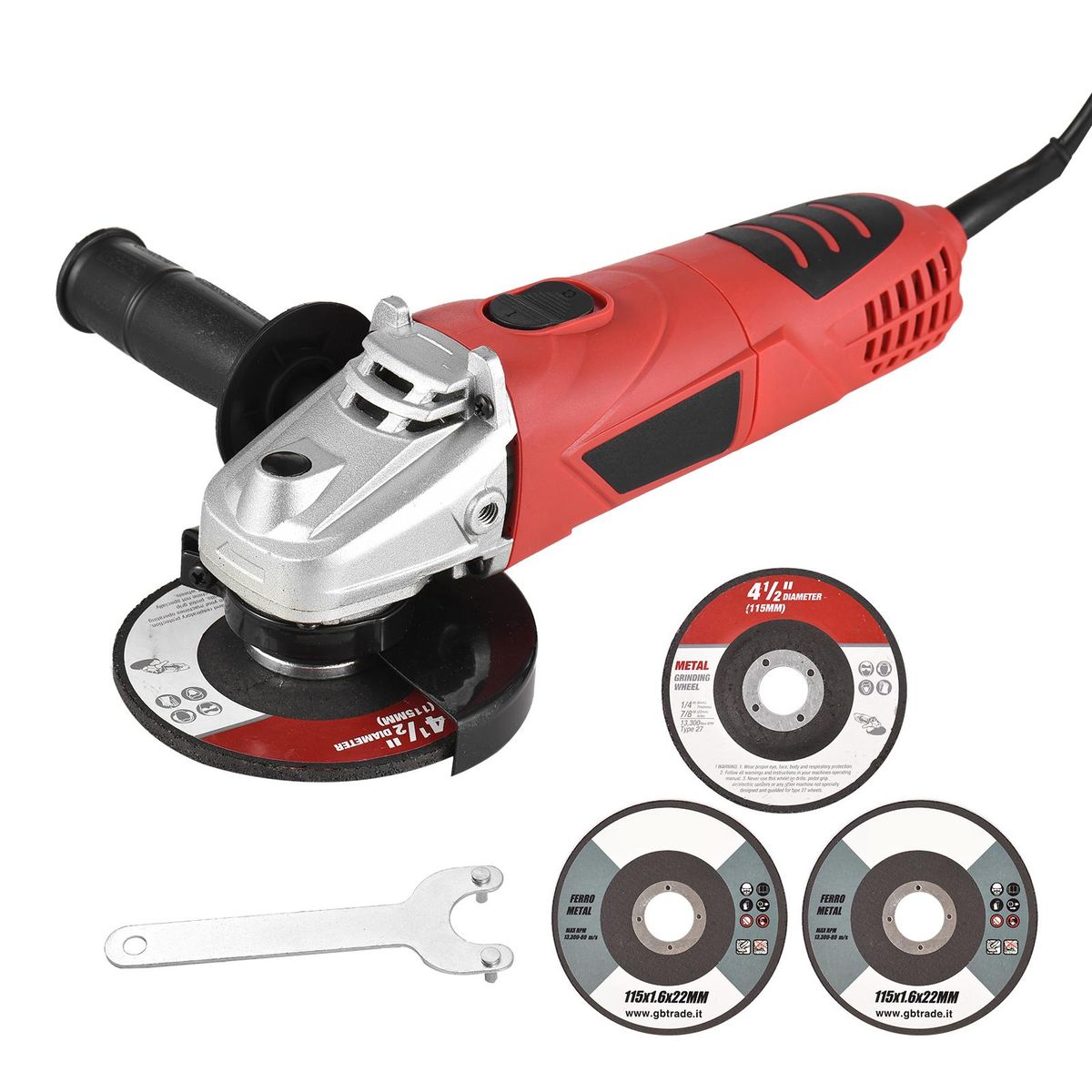 Angle Grinder, 6-Amp 720W 4-1/2&rdquo; / 5'' Electric Grinder Power Tools with Grinding Wheels, Cutting Wheels, Flap Disc and Auxiliary Handle for Cutting, Grinding, Polishing and Rust Removal - Red UK