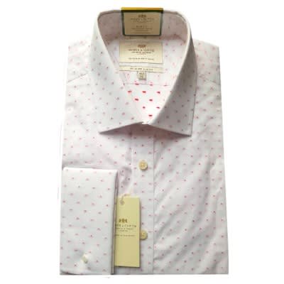 Men's White & Red Dobby Slim Fit Cotton Shirt - Double Cuff