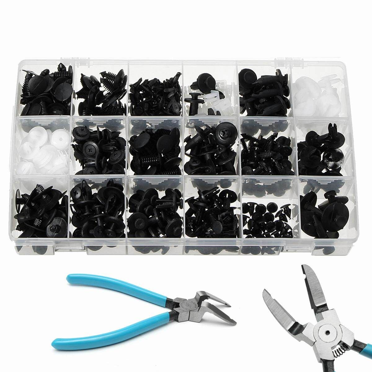 415pcs Push Pin Rivet Bumper Panel Clip Retainer Fastener+Pliers Tool For Ford