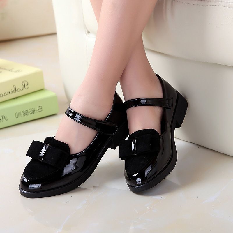 Female Shiny Bow-tie Trendy Shoe - Black