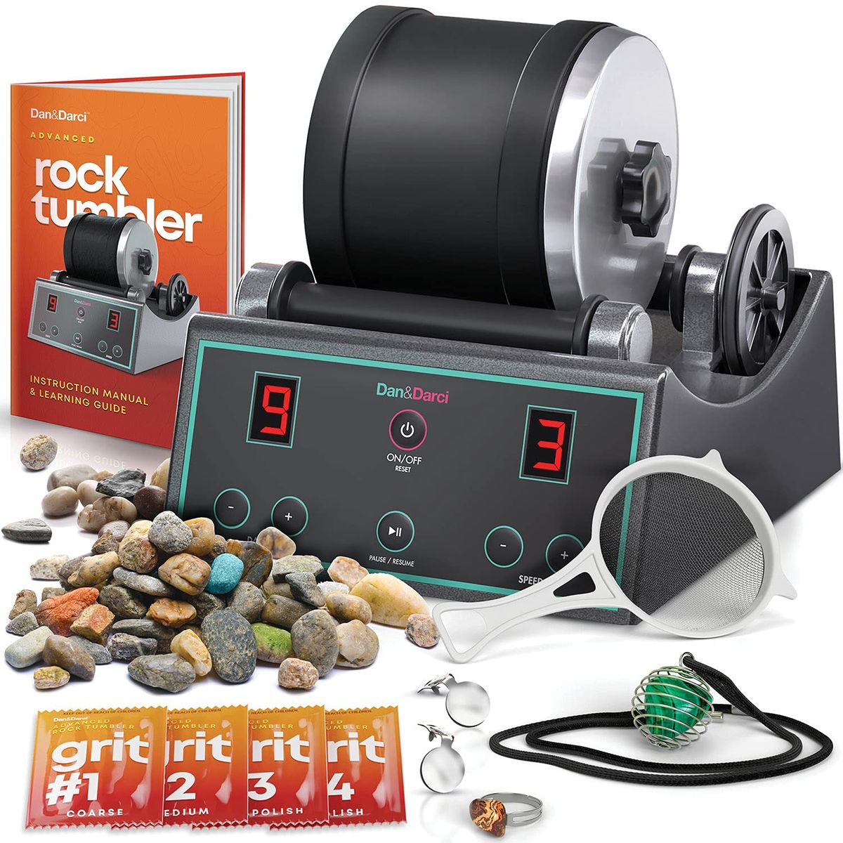 Advanced Professional Rock Tumbler Kit - With Digital 9-Day Polishing Timer, 3 Speed Settings