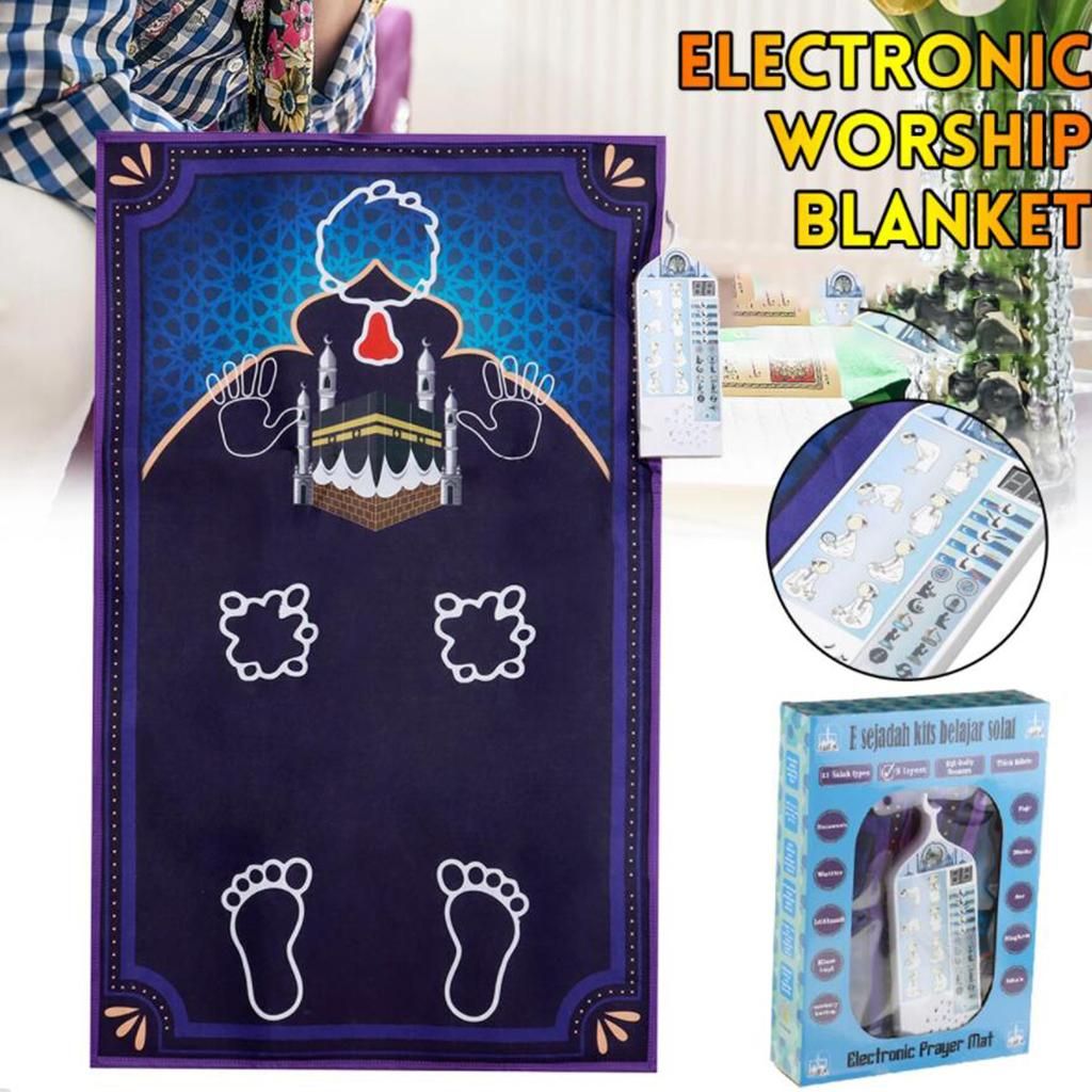 Muslim Mat Prayer Rug Intelligent Interactive Pray Teaching Pad Blue A