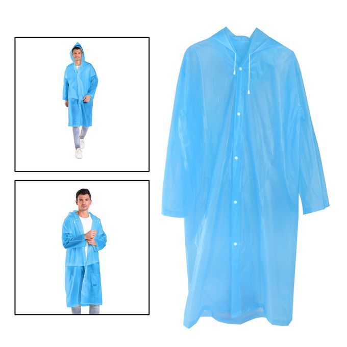 Reusable Raincoats Womens Mens Rain Ponchos Hooded Rainwear Rain Blue