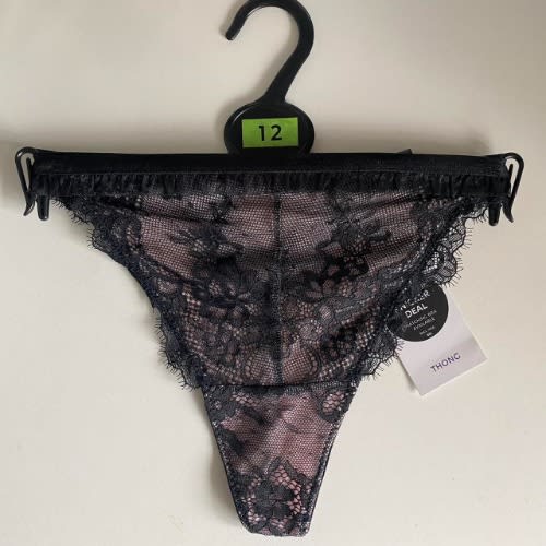 Womens Sheer Lace Thong Underwear - Black