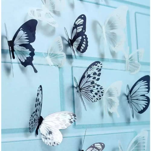 3D Black & White Butterfly Stickers - 18 Pieces