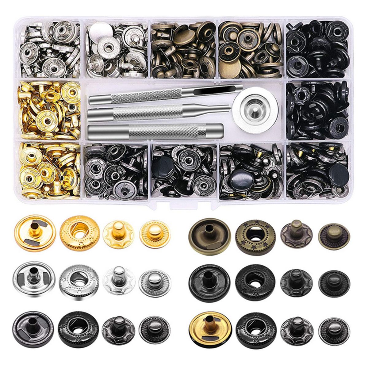 120 Set Leather Snap Fasteners Kit 12.5mm Metal Button Snaps