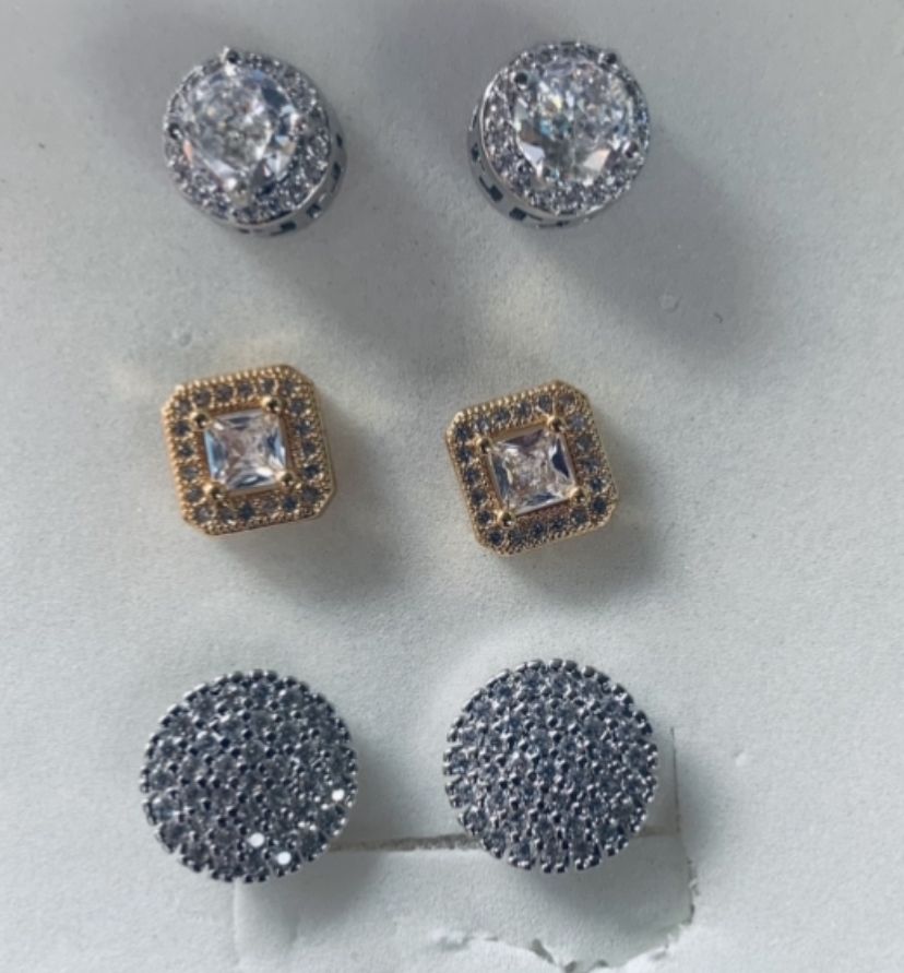 3 SET TRENDY UNISEX LUXURY STUD ICE EARRING
