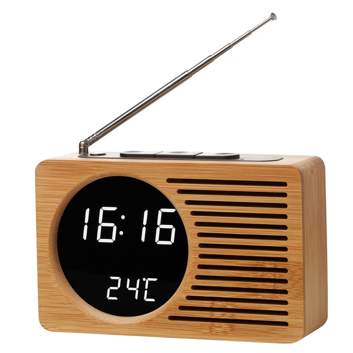 Multifunctional Retro Bedside Radio Wood Alarm Clock High