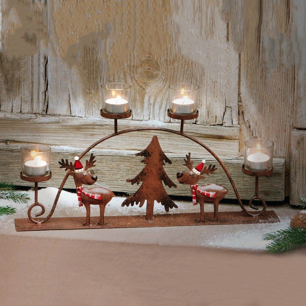 Christmas Candlestick Holders Glass Metal Candleholder