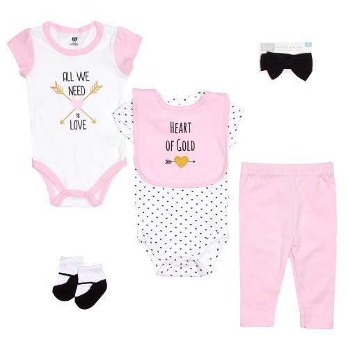 Baby Girls 6-piece Heart Of Gold Layette