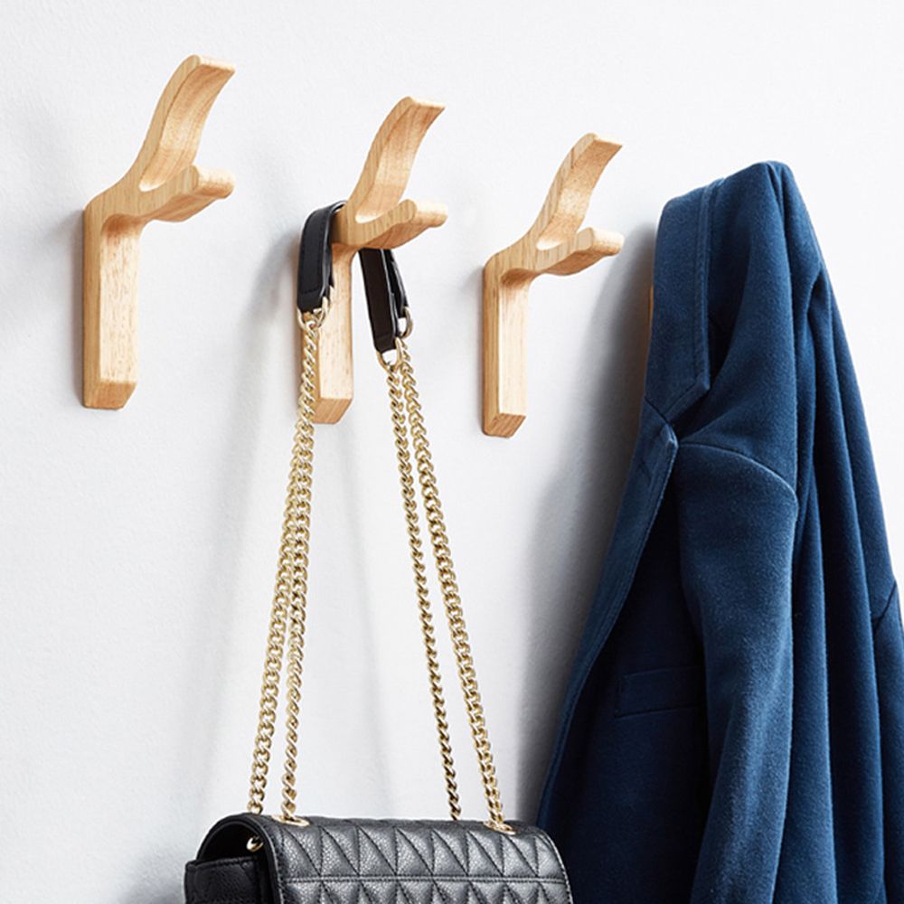 Creative Natural Wood Clothes Hanger Wall Mounted Coat Hooks-4 Piece