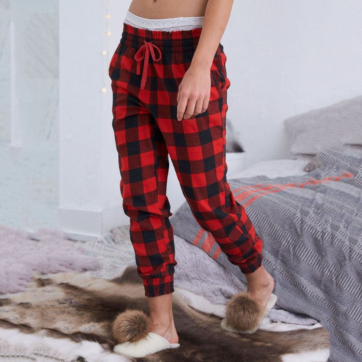 Ladies Plaid Print Pants Vintage Lace Up Casual Pants Street Ladies Pants