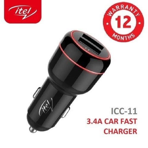 Dual Output Fast Car Charger - 3.4a - Black